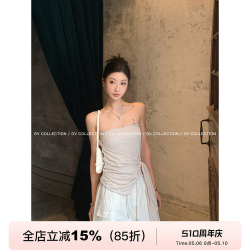 Ro设计感扭带不规则抹胸上衣