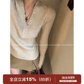 百搭随性调 基础款 半开v领纽扣修身 GV大白哥 小衫 打底上衣女