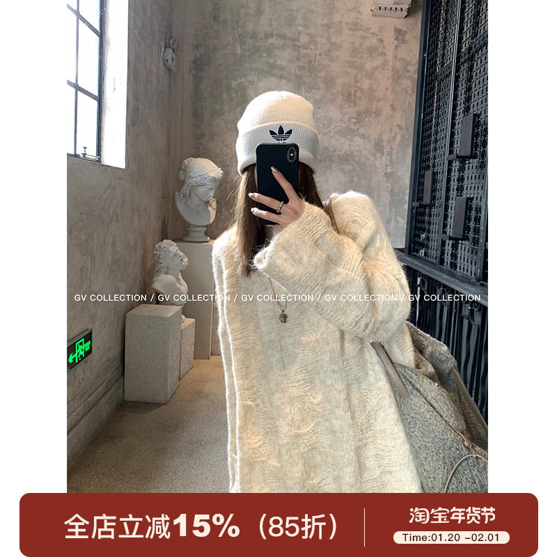 GV大白哥 松弛雾感 立体编织宽松休闲圆领毛衣亲肤慵懒针织上衣女,女装/女士精品,毛衣,淘宝优惠券,粉丝福利购,淘宝优惠卷