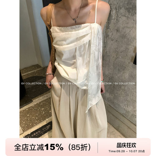 呼吸感飘带设计感不规则吊带上衣