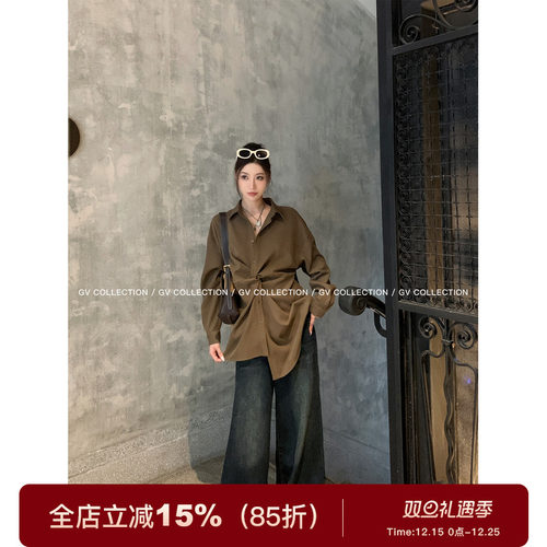 设计感扭结衬衫上衣棕色