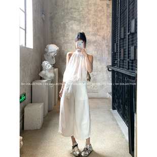 GV大白哥 冷都艺术生 削肩双层纱花苞无袖上衣设计感夏季女