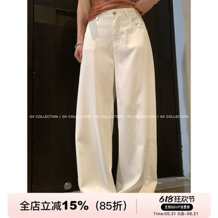 GV大白哥 轻盈柔软 呼吸感夏日薄款直筒阔腿牛仔裤设计感女夏裤子