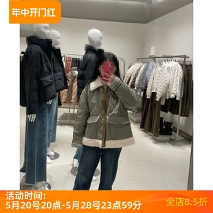 拼接毛绒撞色绗缝宽松棉服外套宽松显瘦保暖防风 秋冬季 时尚