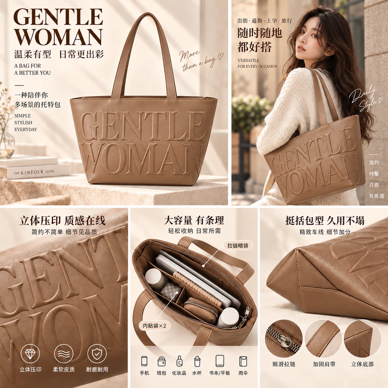 GENTLEWOMAN拉链大容量托特女包
