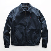 春季 深蓝色复古微做旧小刺绣水洗纯棉翻领男夹克外套 简洁单层薄款