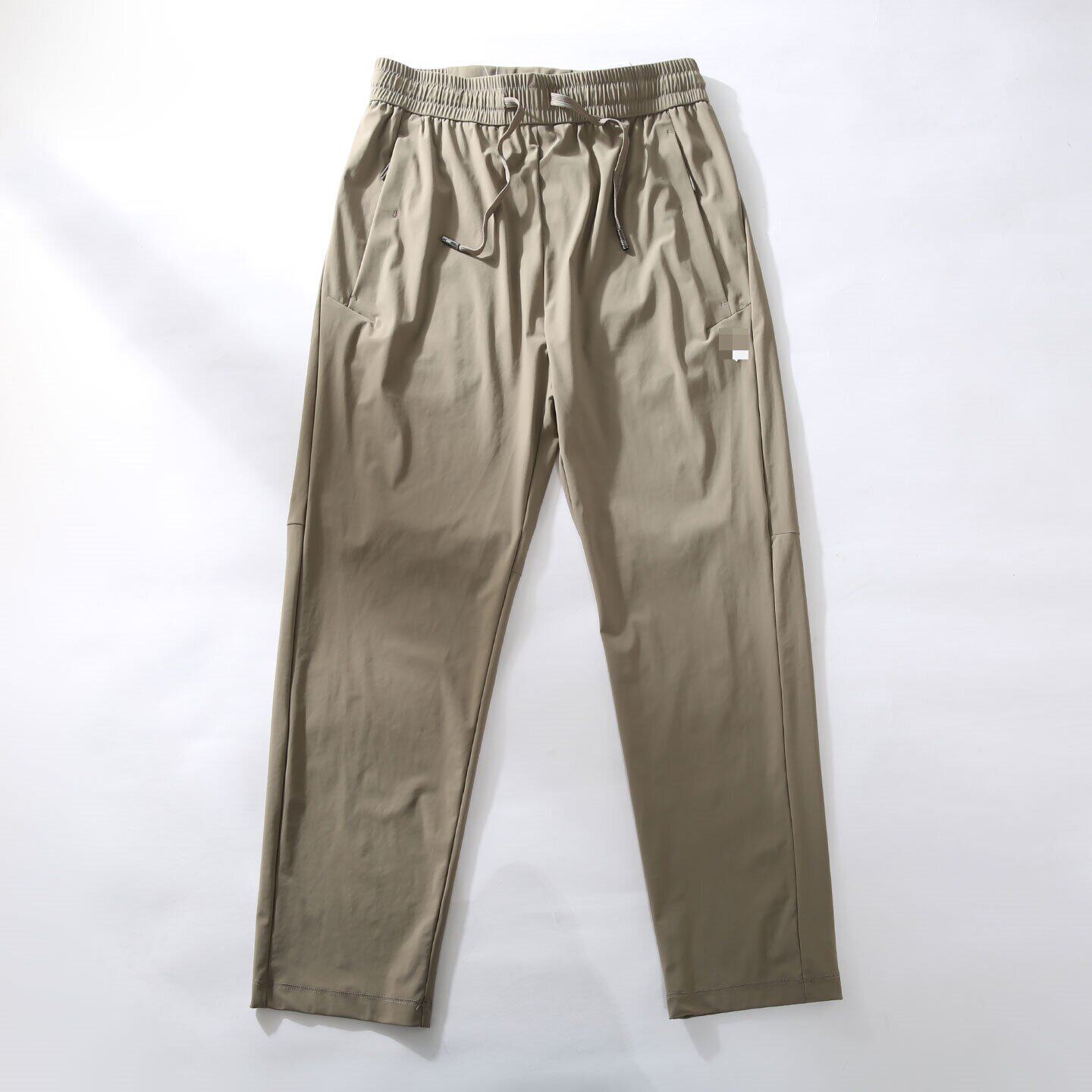 夏季速干拉链兜薄款卡其色户外男抽绳松紧腰印花休闲弹力小直筒裤