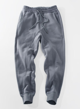 米西小铺冬季保暖加厚颗粒绒立体拼接复古哈伦卫裤微旧宽松洗水男