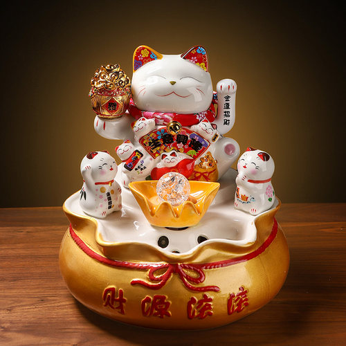 招财猫流水摆件前台开业送礼自动招手发财猫创意礼品客厅桌面装饰