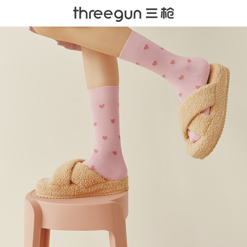 三枪袜子女长筒袜秋冬款2023年新品中筒袜无骨可爱日系女长袜棉袜
