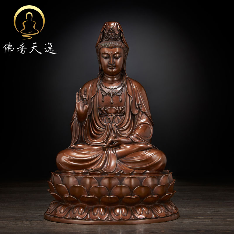 观音菩萨西方三圣摆件铜佛像