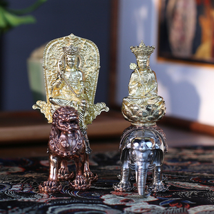 佛香天逸 铜文殊菩萨普贤菩萨佛像坐像居家铜佛像摆件华严三圣