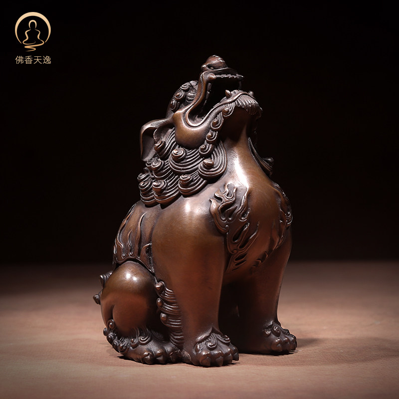 佛香天逸 观音菩萨坐骑朝天吼望天吼客厅书房办公室铜摆件手把件