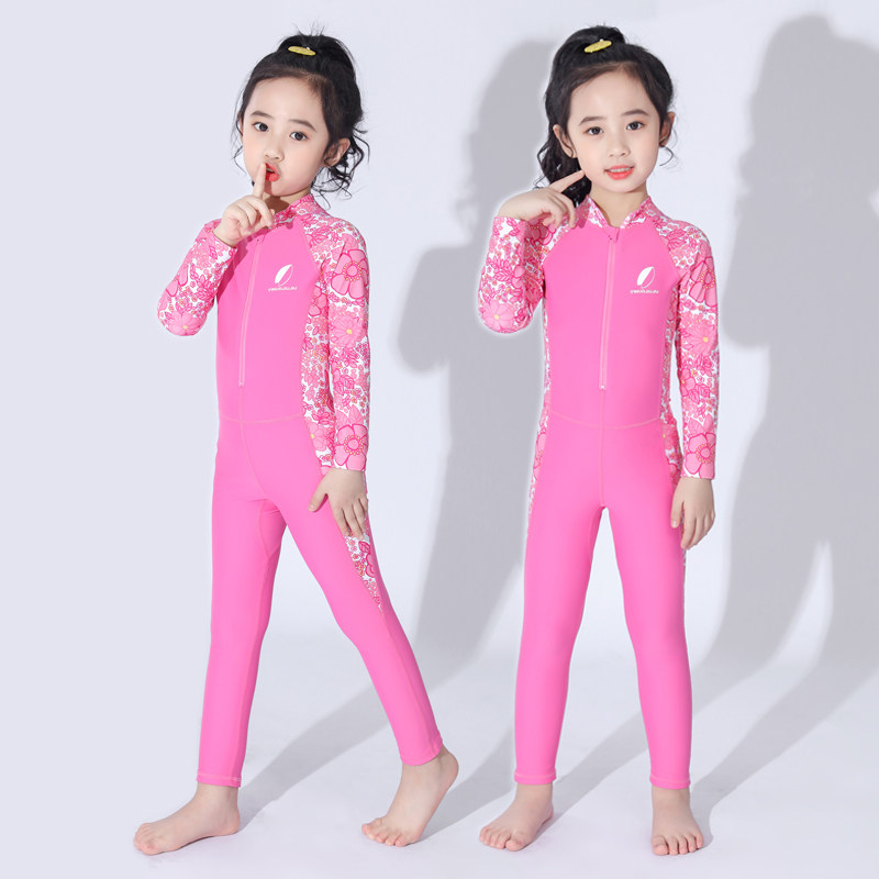 儿童泳衣中大女童长袖连体防晒泳装女孩长裤潜水服小童温泉游泳衣