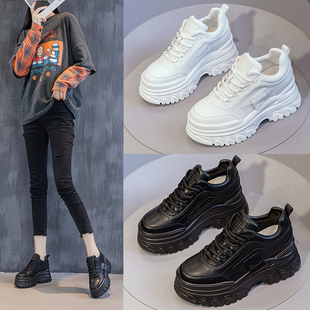 潮运动单鞋 真皮厚底老爹鞋 增高休闲小白鞋 新款 女8cm松糕2025秋季
