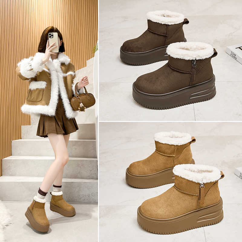 加绒保暖松糕厚底侧拉链雪地靴冬