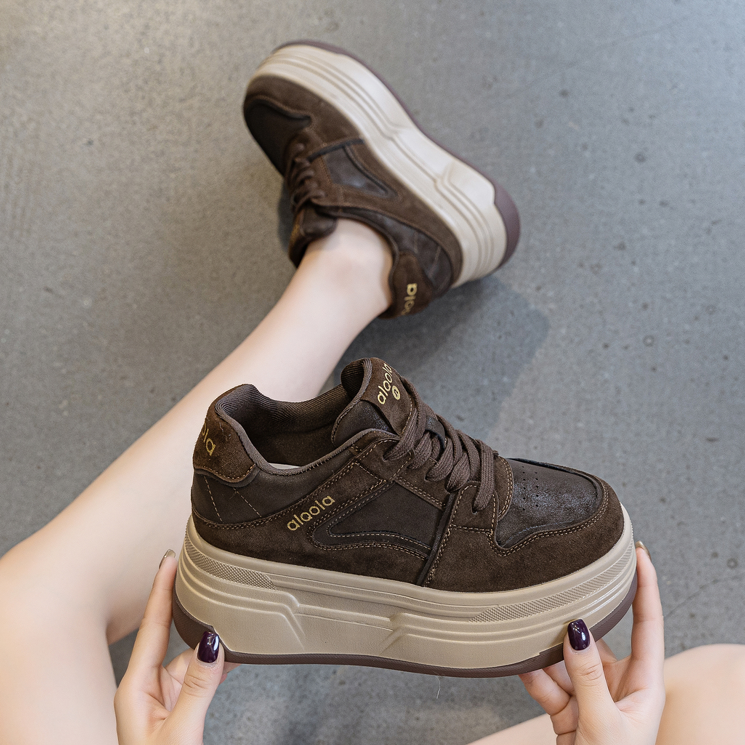 轻便百搭真皮厚底休闲松糕老爹鞋