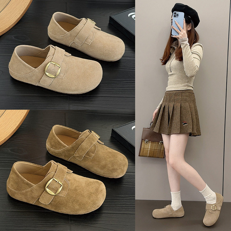 真皮厚底两穿勃肯鞋女2026春季新款一脚蹬懒人半拖鞋休闲牛皮单鞋