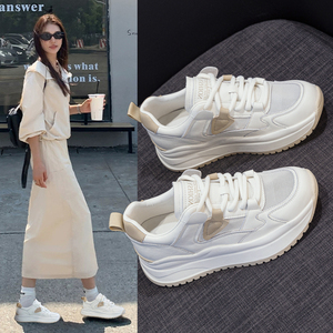 真皮厚底超火小白鞋女春夏新款增高显瘦老爹鞋轻便百搭运动休闲鞋