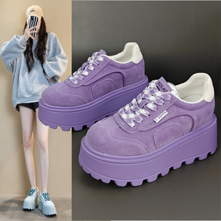 百搭运动休闲鞋 真皮厚底松糕鞋 9cm增高小个子轻便韩版 新款 女秋季