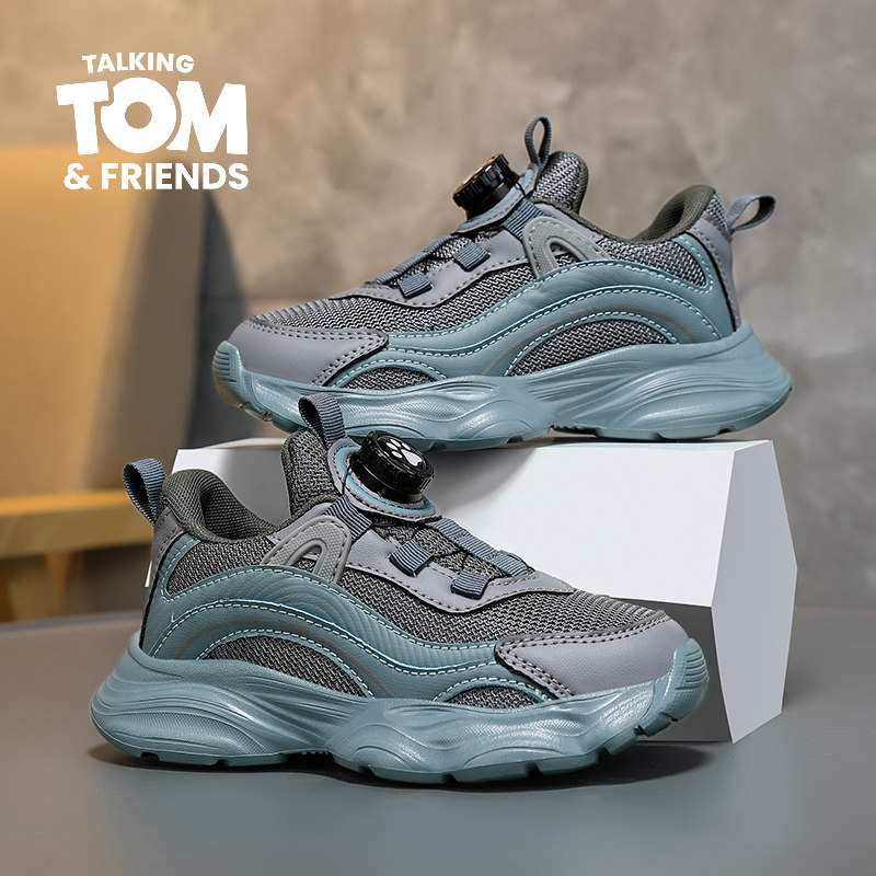 汤姆猫男童童鞋2026春秋运动鞋透气网面旋转扣厚底防滑休闲跑步鞋