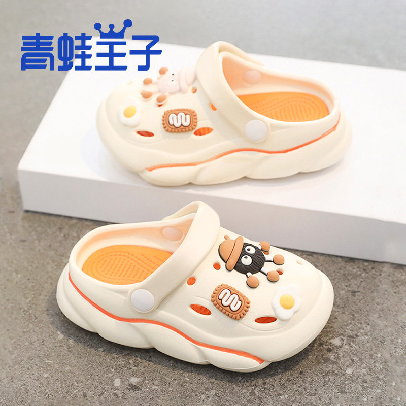 青蛙王子儿童洞洞鞋夏季防滑包头凉鞋拖鞋男女童卡通风沙滩鞋外穿