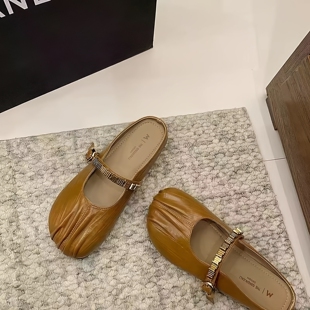 2026新款褶皱包头半拖女夏外穿一脚蹬平底拖鞋配裙子凉拖