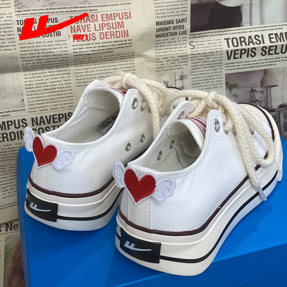 回力爆改低帮帆布鞋少女爱心翅膀女春季新款厚底原创百搭休闲板鞋