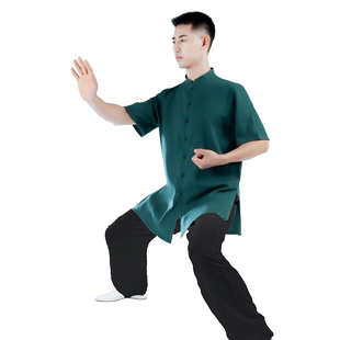 短袖太极服男女2025夏季新款棉麻中国风武术表演晨练功太极拳服装