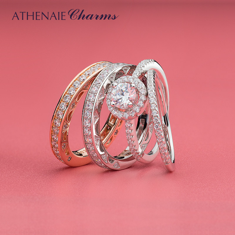ATHENAIE阿斯娜 闪耀玫瑰金色925银戒指简约情侣对戒女款网红款