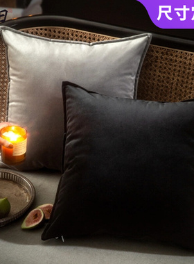 黑白灰色丝绒方抱枕沙发客厅高级感纯色轻奢靠背垫床头办公室靠枕