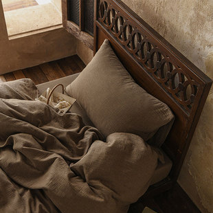 复古井字纹全棉四件套双层纱纯棉被套床单母婴A类亲肤软糯床上用