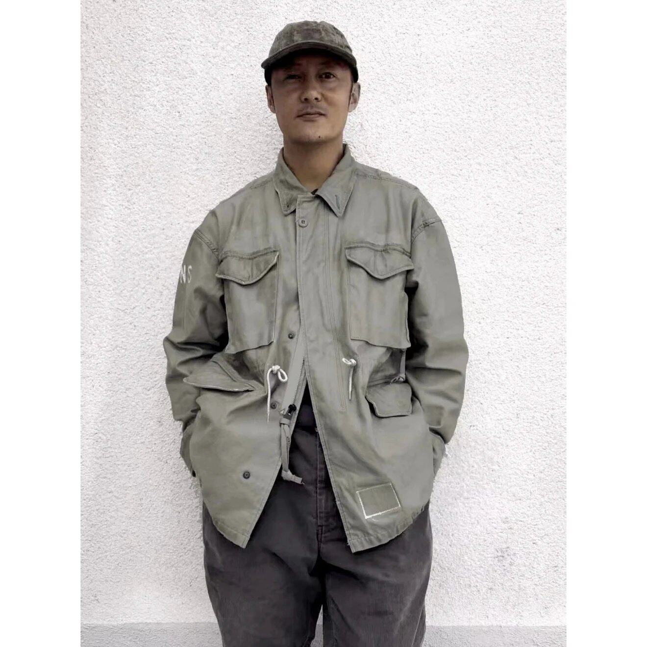 日系MADNESS余文乐M51水洗做旧多口袋抽绳翻领工装夹克外套男女款