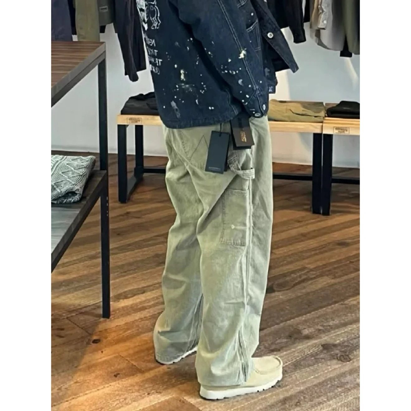 日系NBHD复古重工水洗做旧破洞直筒工装裤长裤伐木裤休闲裤男女款