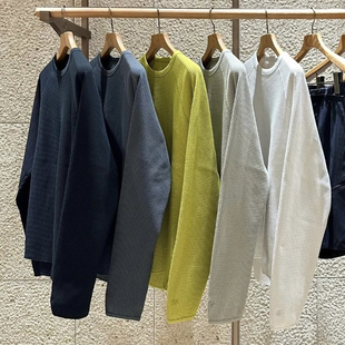 日系秋季GDW华夫格户外运动轻量速干透气吸湿排汗圆领长袖T恤男女