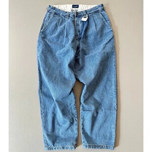 日系DESCENDANT DC-3 DENIM水洗宽松双褶锥形牛仔裤长裤休闲裤潮