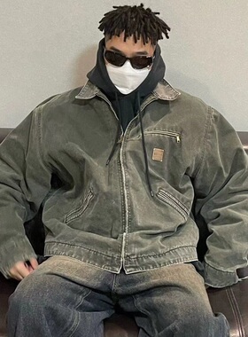 Vintage卡哈风J97蜡染水洗宽松多口袋美式复古翻领工装夹克外套