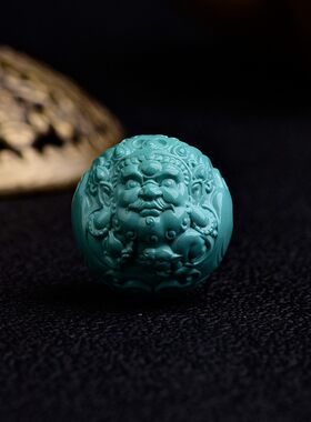 湖北原矿绿松石黄财神佛财神单珠精工雕刻珠隔珠金刚星月手串配饰