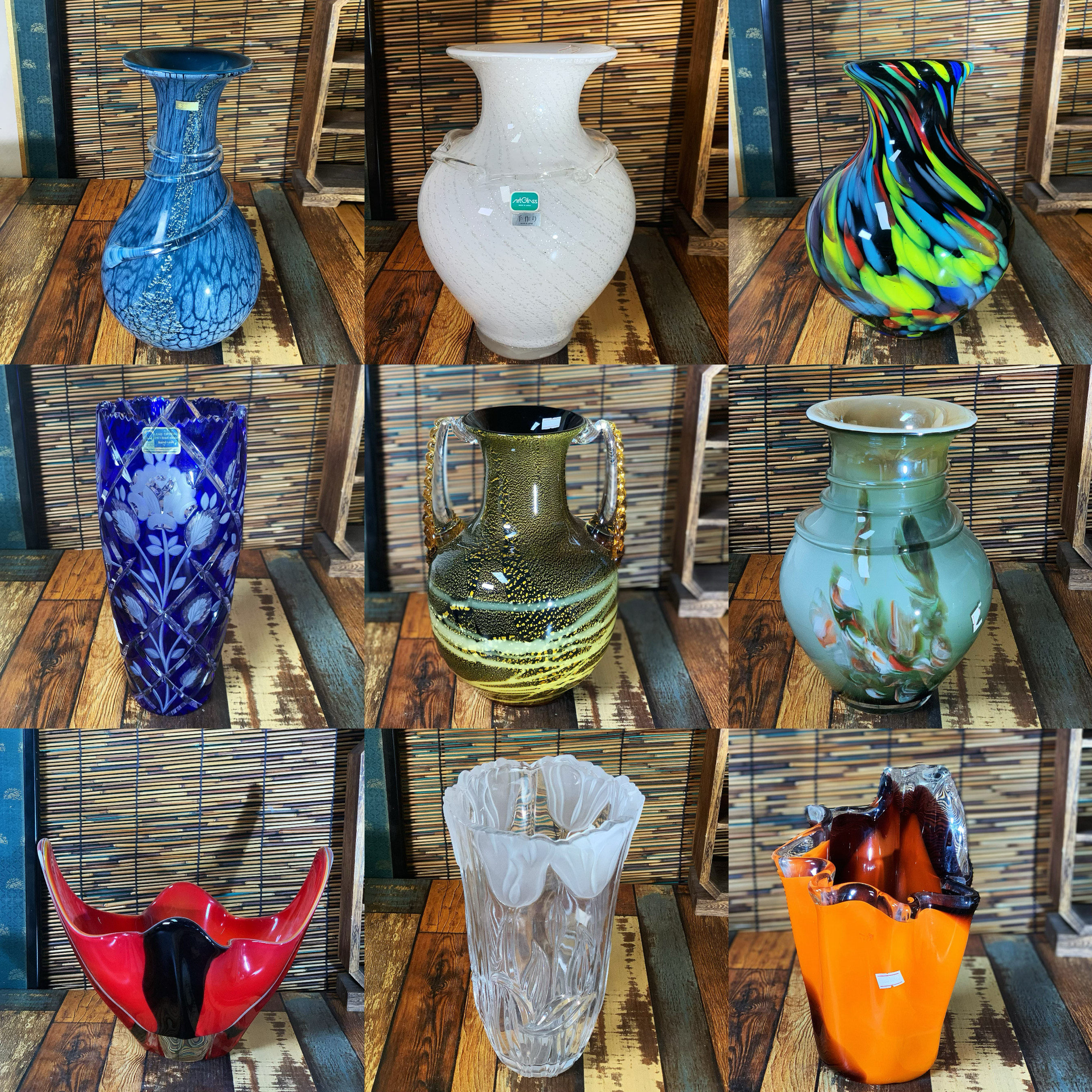 日本回流 中古品 昭和时期琉璃花瓶插花器皿老物件收藏品手工制作
