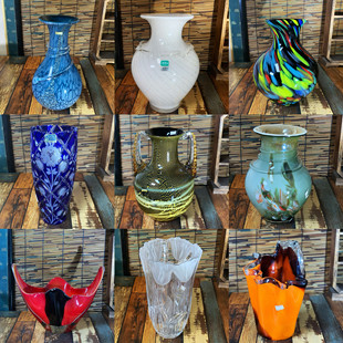 日本回流 中古品 昭和时期琉璃花瓶插花器皿老物件收藏品手工制作