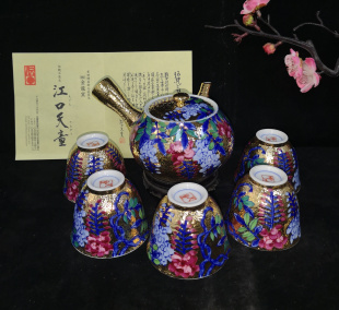 日本原装进口 金龙窑江口天童 手绘满金茶壶急须壶木盒 正品保证