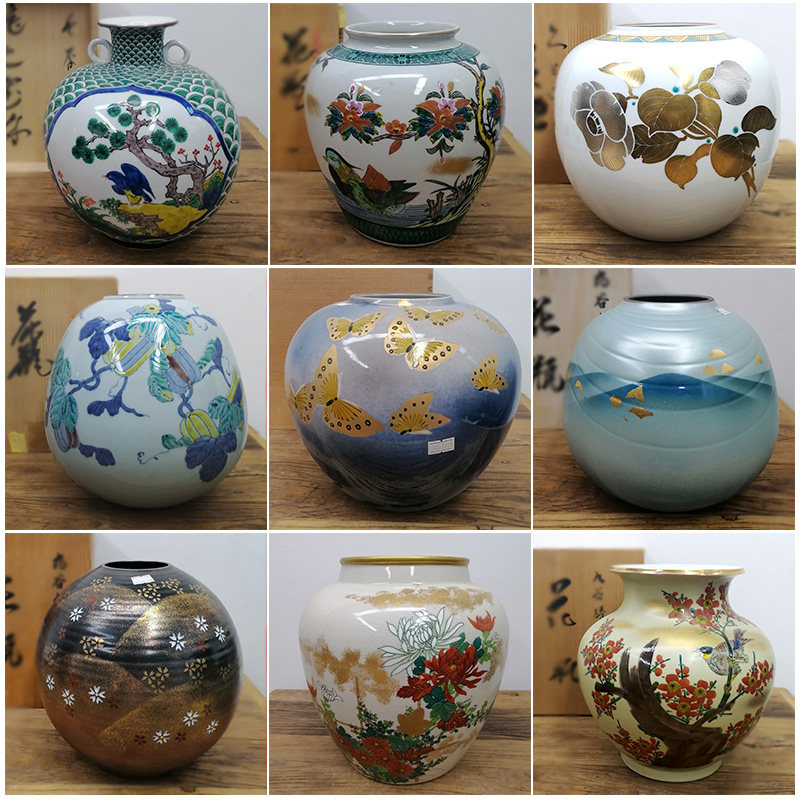 日本进口九谷烧花瓶 摆件日式插花器皿居家艺术收藏室内装饰礼品