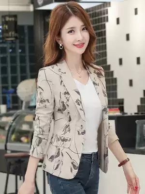 Printed small suit women 2021 spring and autumn new Korean version of the feminine temperament casual waist short slim suit jacket