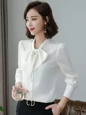 White bow chiffon shirt women 2021 Spring and Autumn new fashion temperament shirt professional shirt foreign pie small shirt