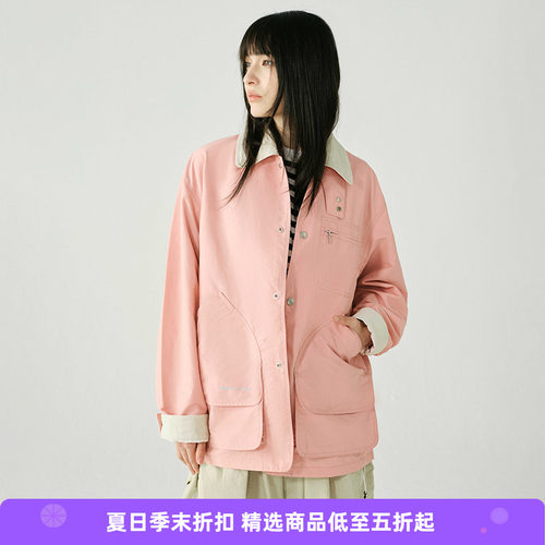 WHEELS and WIND 男女款防泼水猎装夹克 灯芯绒翻领拼接外套