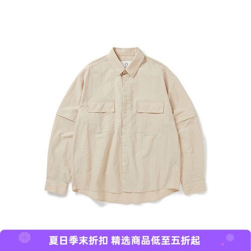 WHEELS and WIND 竹节皱盐缩尼龙袖子可脱卸机能性衬衫