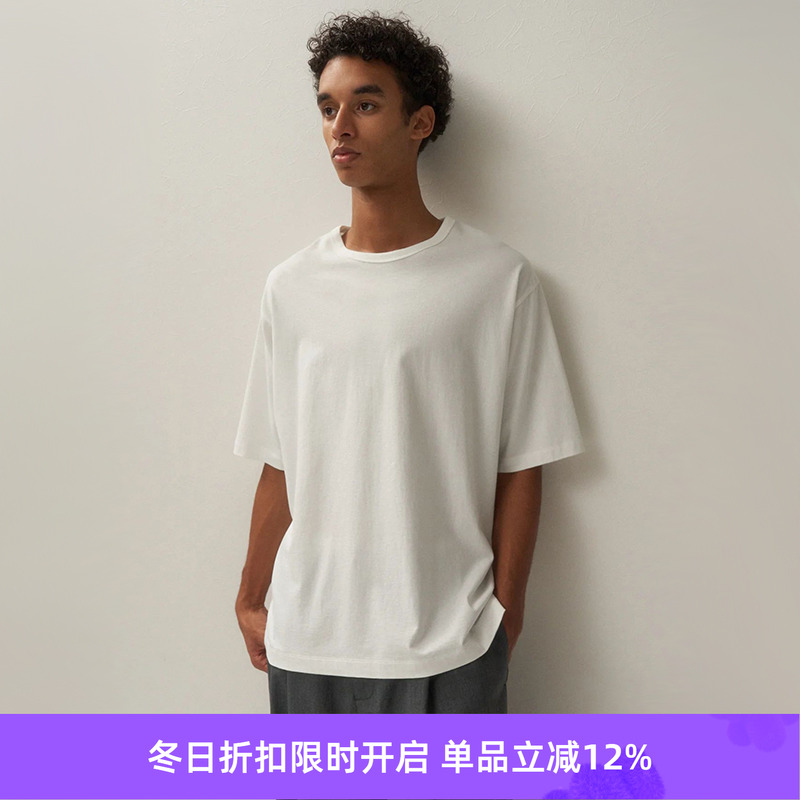 ATON COTTON中性款日本和歌山编织超长棉吸水速干全棉圆领短袖T恤