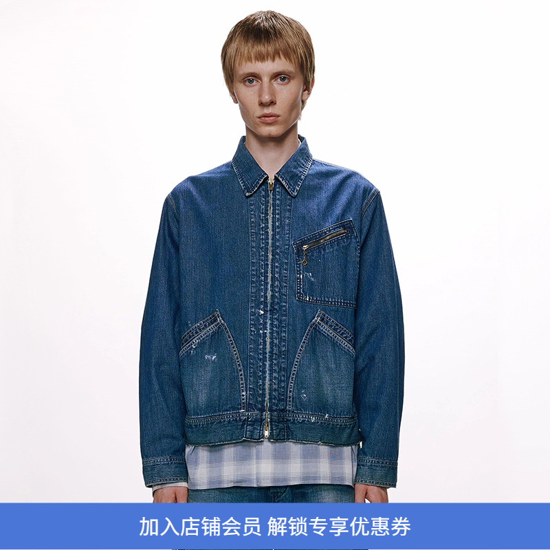 marka DENIM WORK JACKET 土耳其有机棉复古做旧牛仔夹克拉链外套