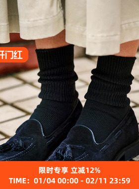 ROTOTO 日本奈良制美国有机棉无染色男女螺纹袜子3双装 中筒袜