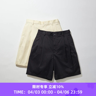 高密度编织奢华精梳棉面料宽松版 KUON Pleated Shorts 短裤